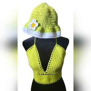 Spring Lilly Crochet Top Handmade Medium & Bucket Hat
